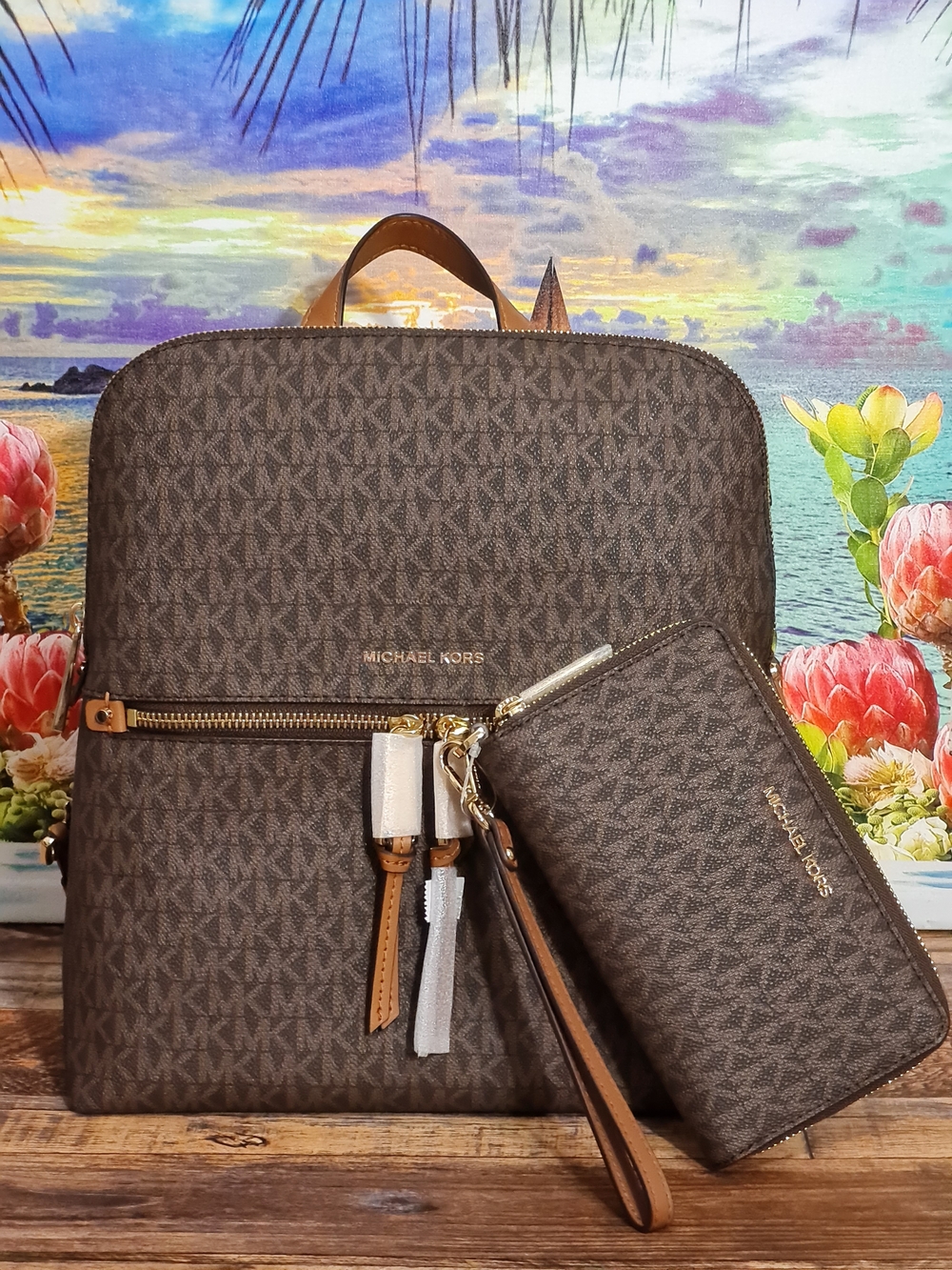 NWT Michael Kors Rhea Slim Backpack and Wallet Set